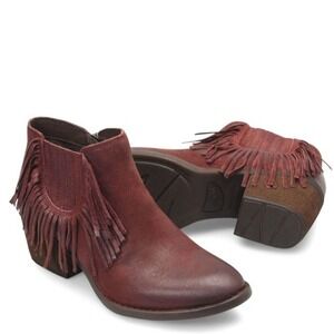 Born DANNI dark brick red distressed Suede FringevLeather western boots sz 9 new